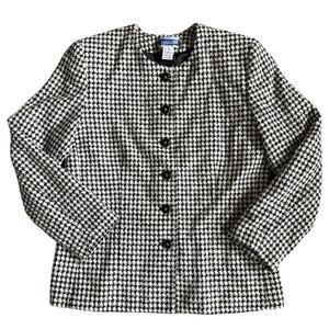 Vintage Women’s Pendleton Houndstooth Wool Tweed Blazer Jacket Black Size 10